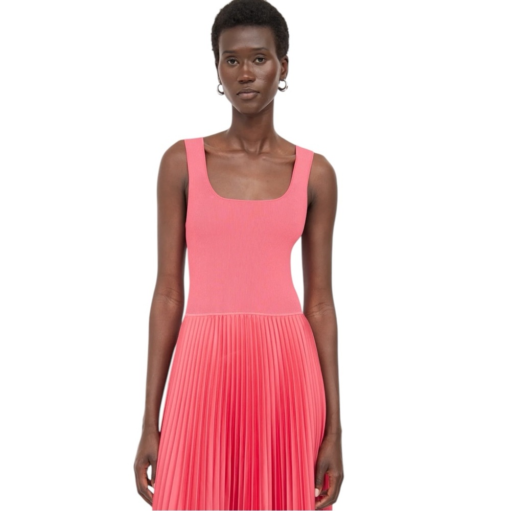 NEW Theory Square Neck Ribbed Sleeveless A Line MIDI Dress size Small Watermelon - Picture 3 of 14